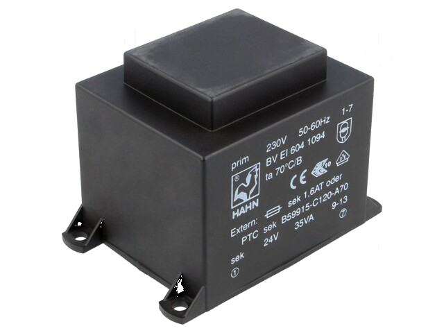 Transformator: ingegoten; 35VA; 230VAC; 24V; 1458mA; PCB; BVEI Transformator: ingegoten; 35VA; 230VAC; 24V; 1458mA; PCB; BVEI